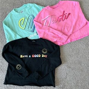 Bundle of 3, Justice Sport (M) and Art Class (XL) cropped top Sweatshirts